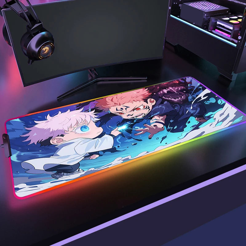 RGB Anime Gaming Mouse Mat XL with LED Lighting Non Slip Waterproof Desk Pad for Keyboard and Mouse