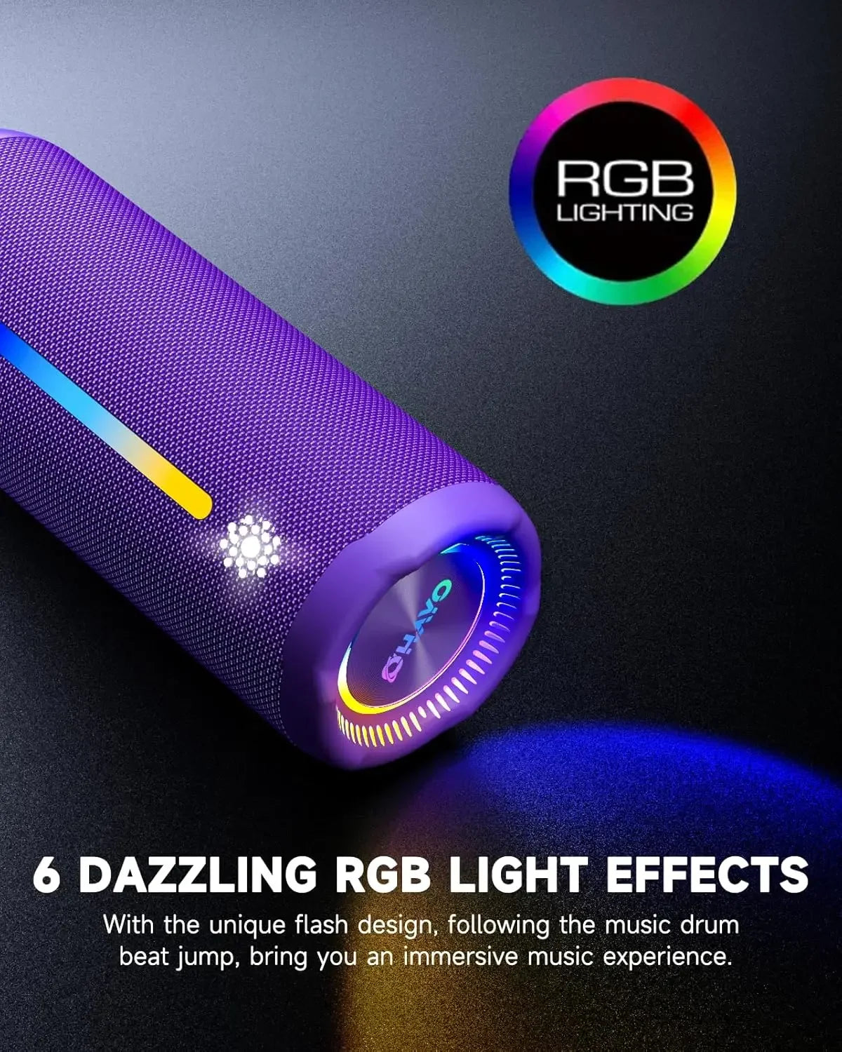 Outdoor Portable Bluetooth Speaker with RGB Lights Powerful Bass and IPX7 Waterproof Design