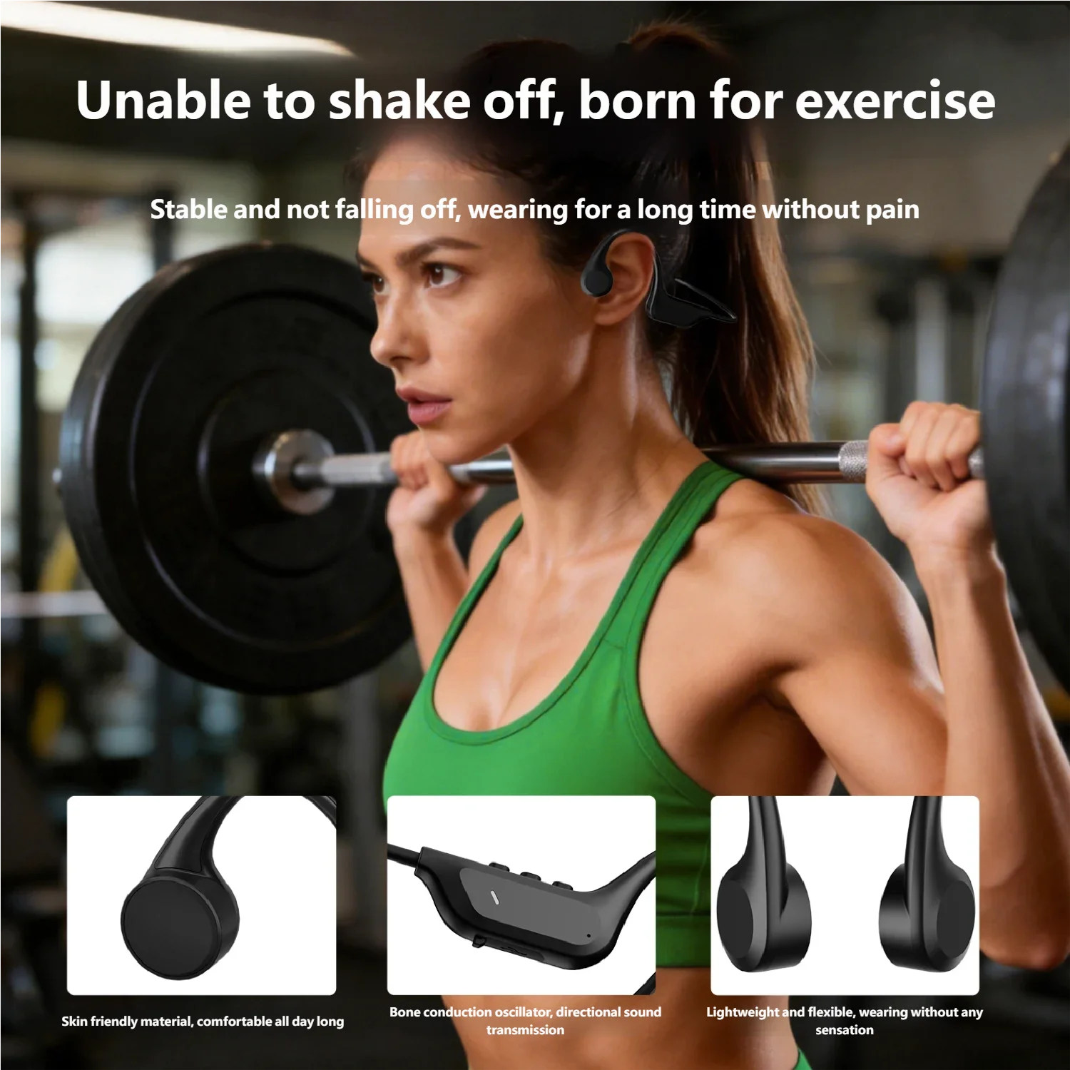 Bone Conduction Bluetooth 5.4 Wireless Sports Earphones with Mic and Waterproof Design