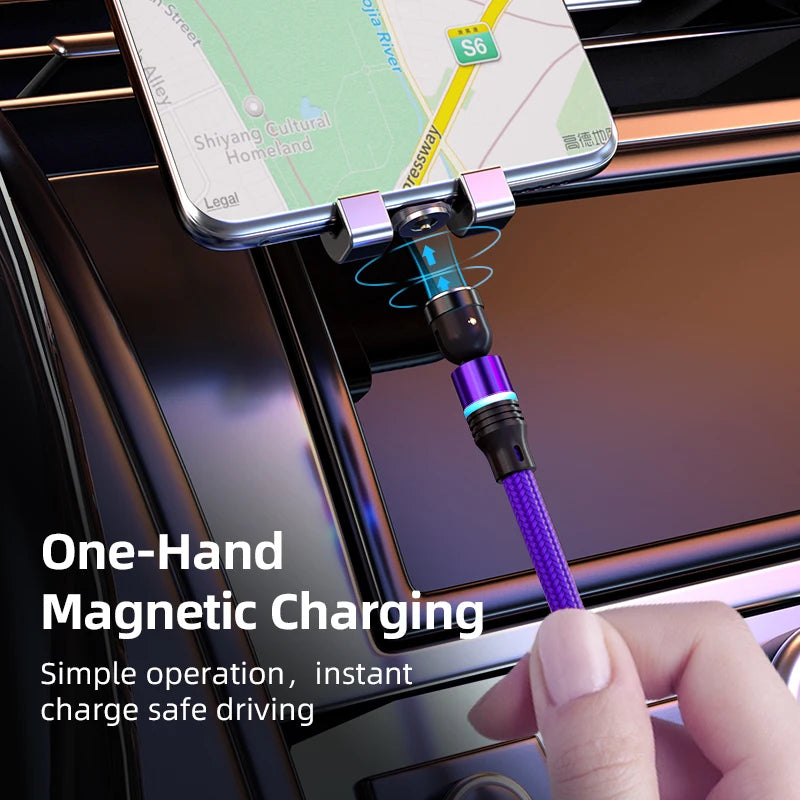 3 in 1 540 Degree Rotating Magnetic Charging Cable with LED Connector for Type C Micro iPhone