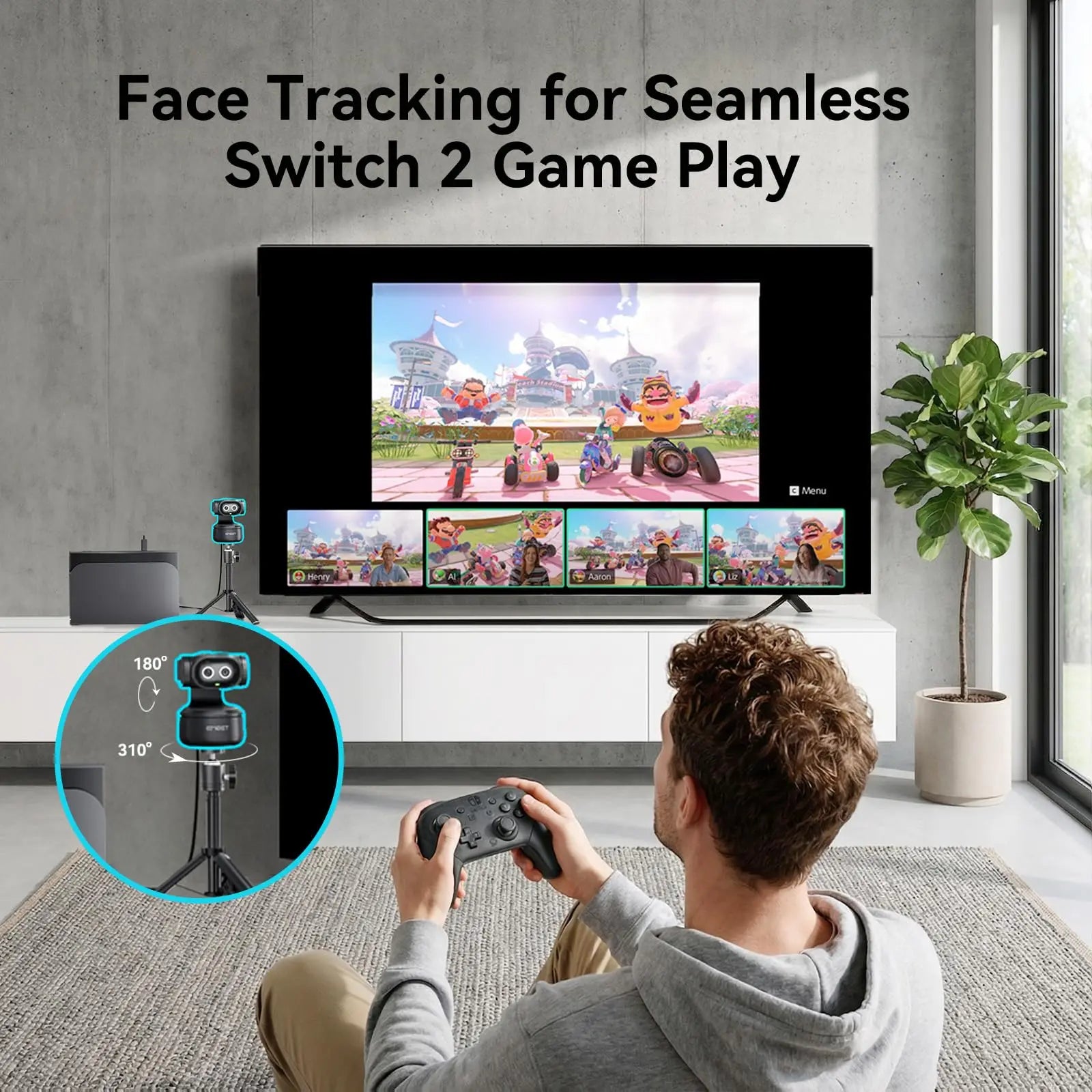 2K PTZ Webcam with AI Tracking Autofocus, Gesture Control, Sony Sensor and Streaming Support