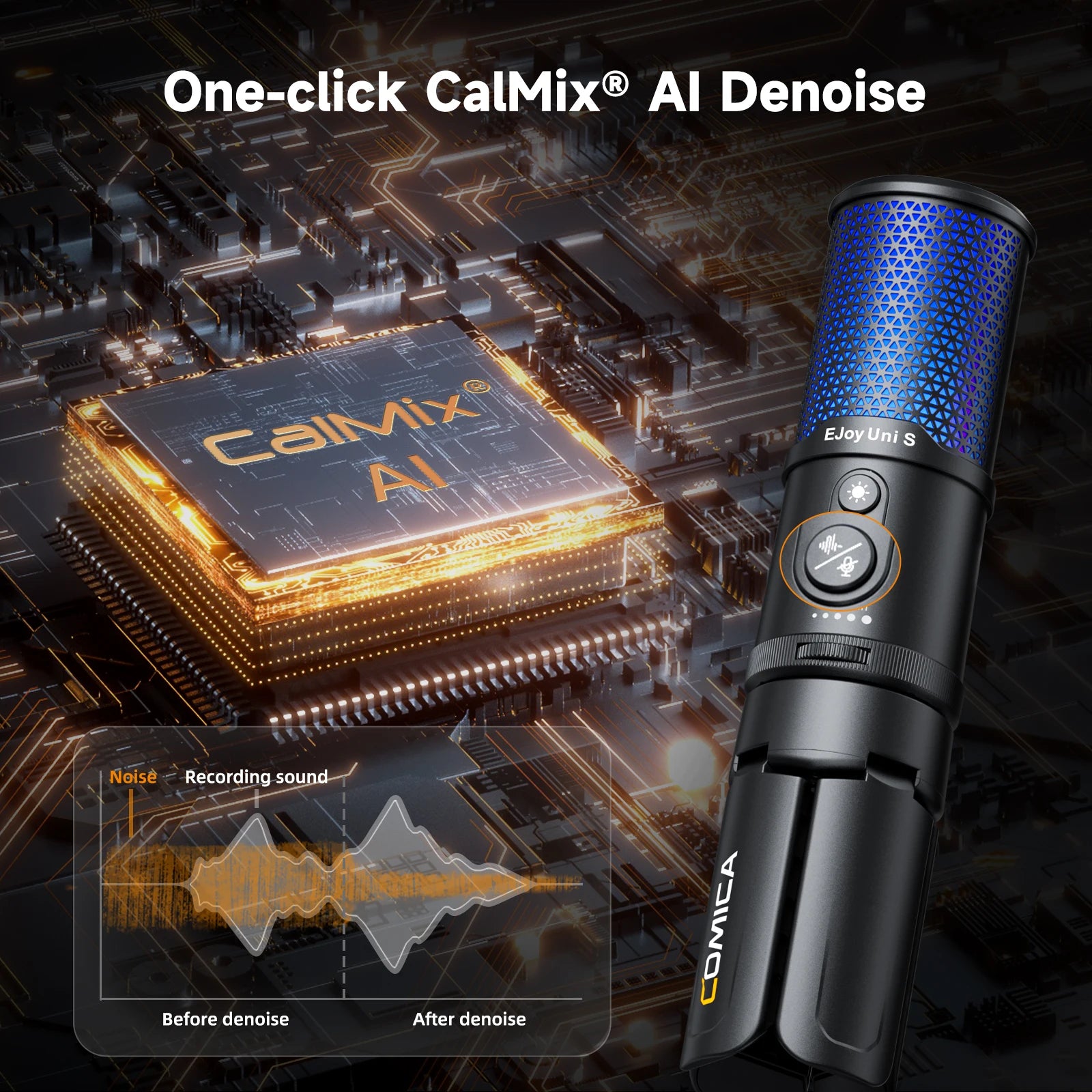 RGB USB Condenser Microphone with Cardioid Pickup AI Denoise Tripod for PC Mac PS5 Recording
