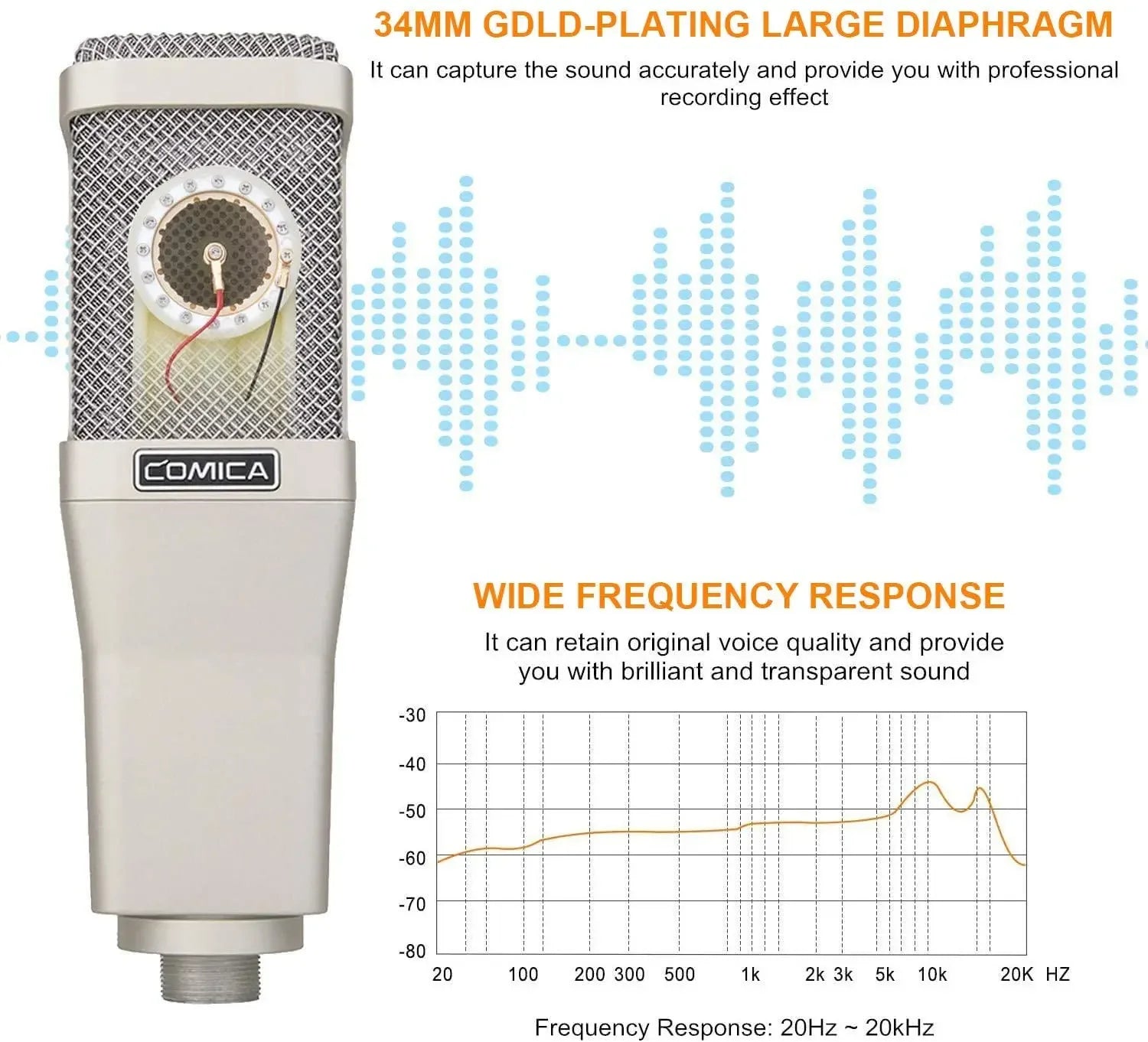 Professional Studio XLR Condenser Cardioid Microphone with Large Diaphragm and Pop Shield
