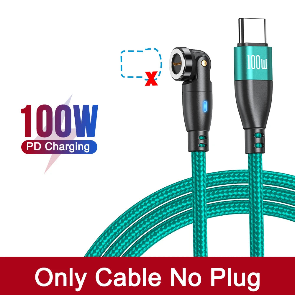 540 Degree Magnetic Fast Charging USB Type C Cable with 5A PD100W Power and 3 Tips