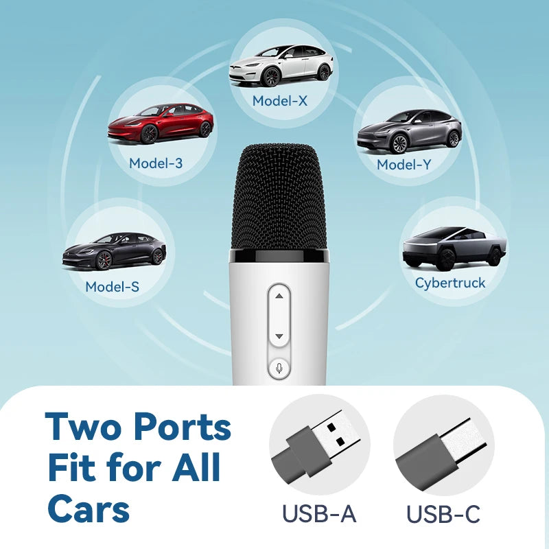 Wireless Rechargeable Bluetooth Tesla Car Karaoke Microphone with USB-C Aux Receiver