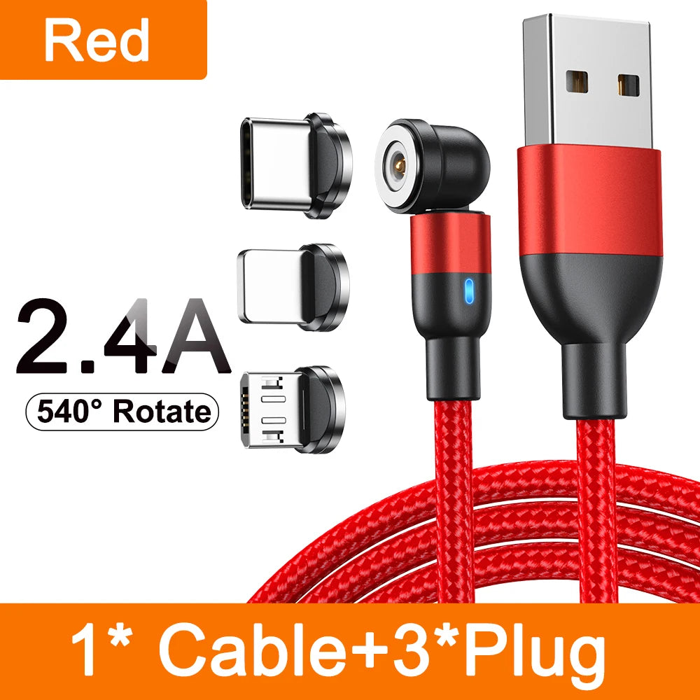 Magnetic 3 in 1 Fast Charging Cable with 540 Degree Rotate for Type C Micro USB and iPhone Devices