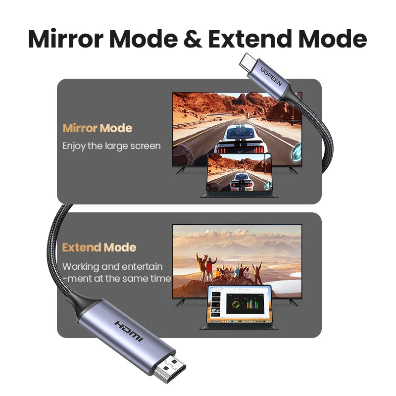 USB-C to HDMI 2.1 Cable up to 4K at 120Hz Support for Monitors TVs Laptops Tablets