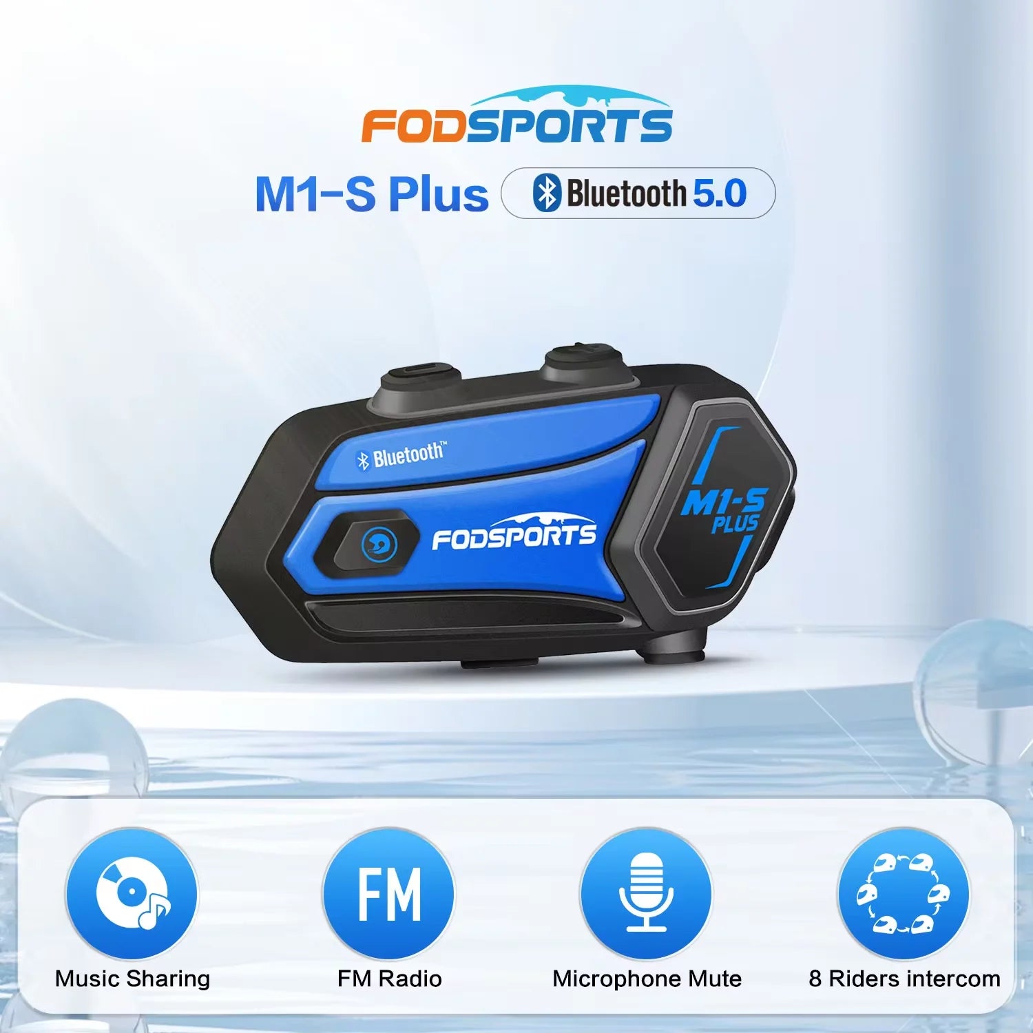 Motorcycle Bluetooth Helmet Intercom Headset with Music Sharing FM Radio and 8 Rider Connection