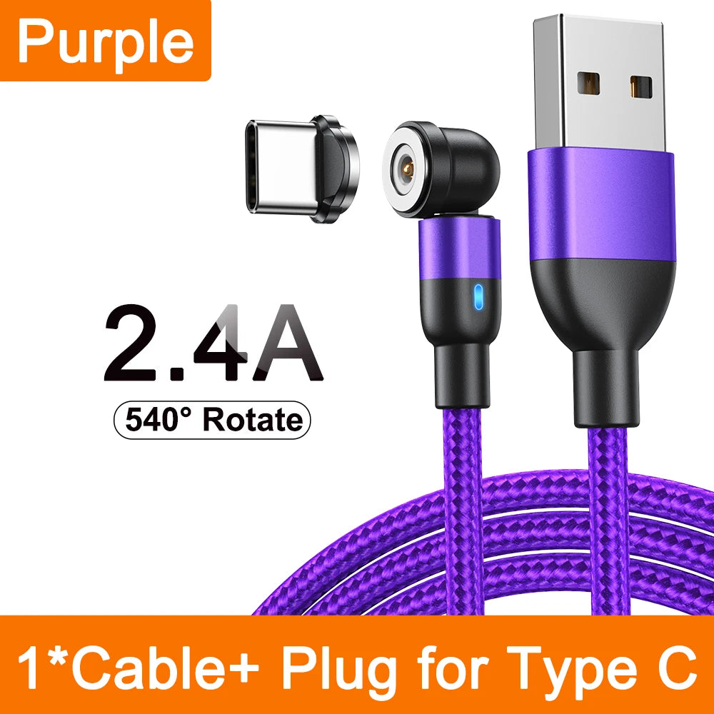 Magnetic 3 in 1 Fast Charging Cable with 540 Degree Rotate for Type C Micro USB and iPhone Devices