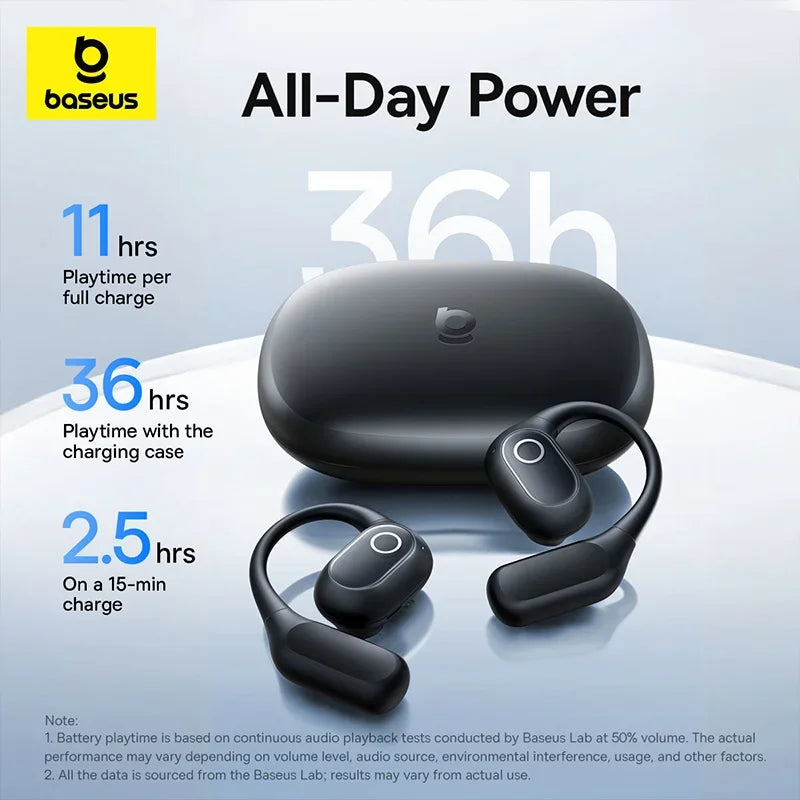 Open-Ear Bluetooth 6.0 Sports Earbuds with Ear Hooks IPX5 Waterproof 36H True Wireless Bass
