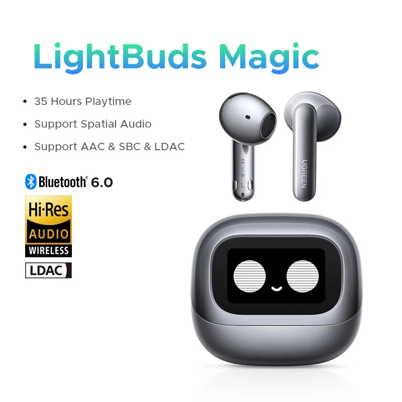 Wireless Bluetooth Earbuds with LCD Smart Screen, 52dB ANC, Spatial Audio, Low Latency Mode