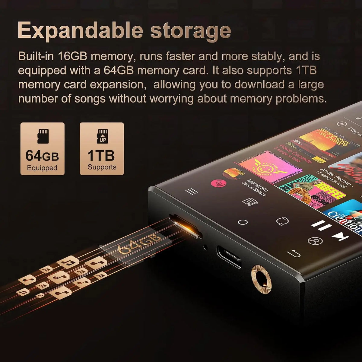 High Resolution MP3 Player with Bluetooth Wi-Fi Touchscreen and Expandable Memory up to 1TB