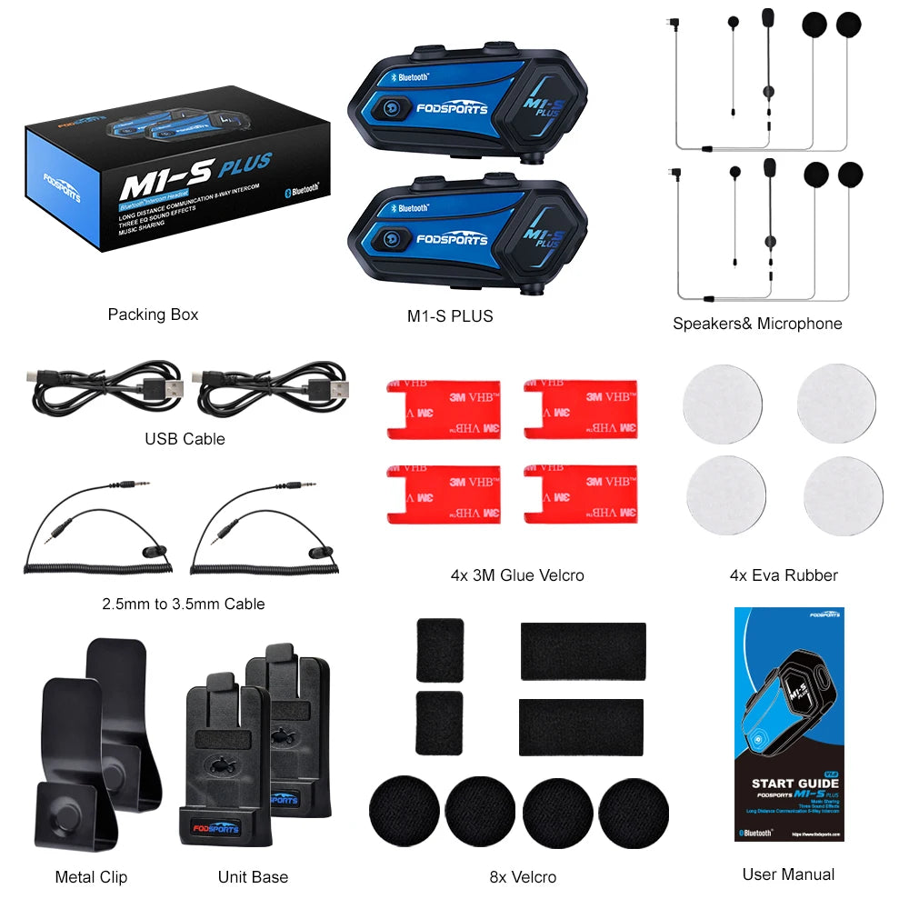 Motorcycle Helmet Bluetooth Intercom Headset with Music Sharing FM Radio Supports 8 Riders