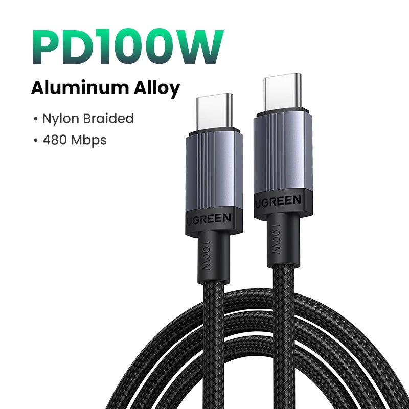 USB C to USB C 100W Fast Charging Cable with E Marker 5A PD for Laptops Phones Tablets