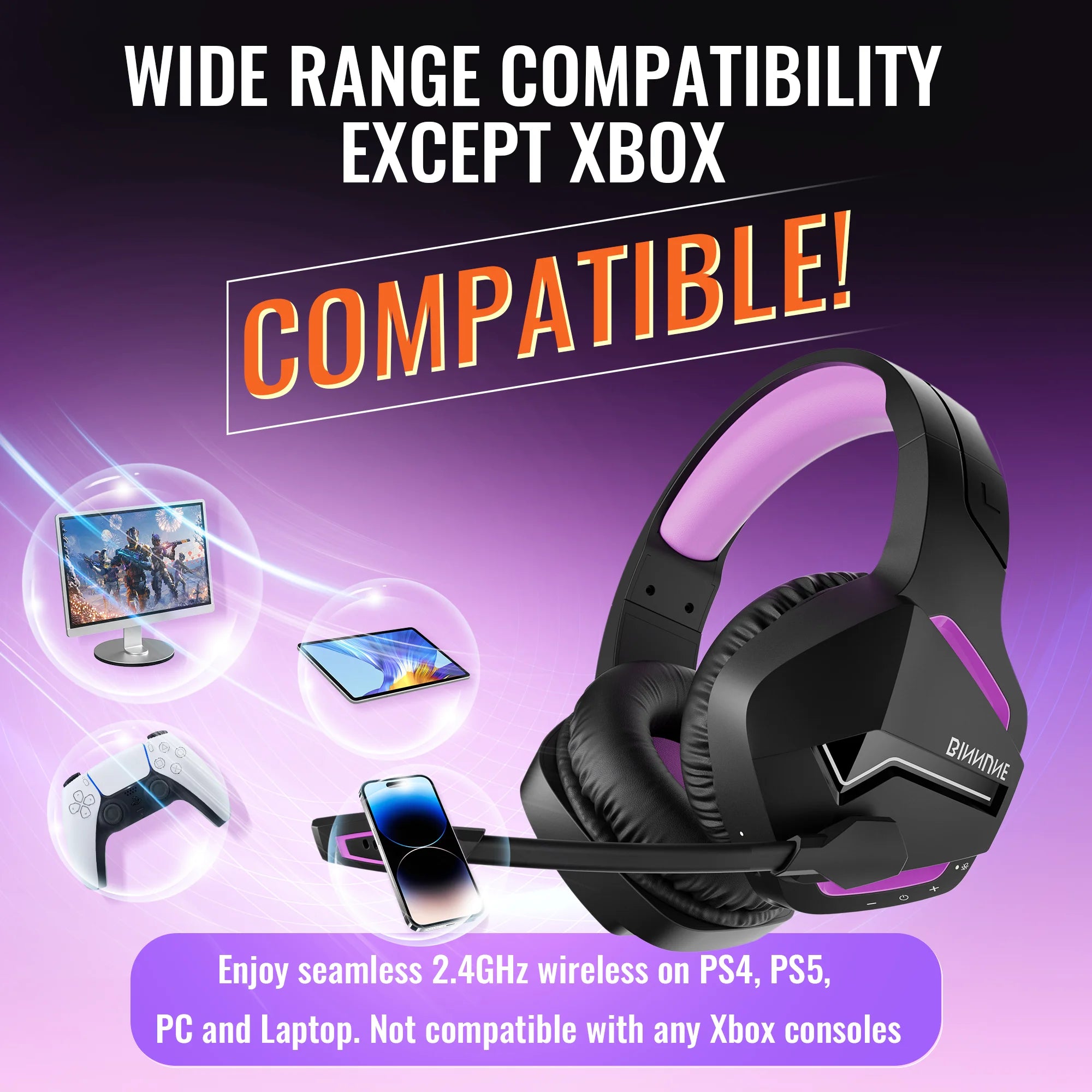 Dual Wireless Bluetooth Gaming Headset with Built-in Mic for PC and PS5 Gaming or Music
