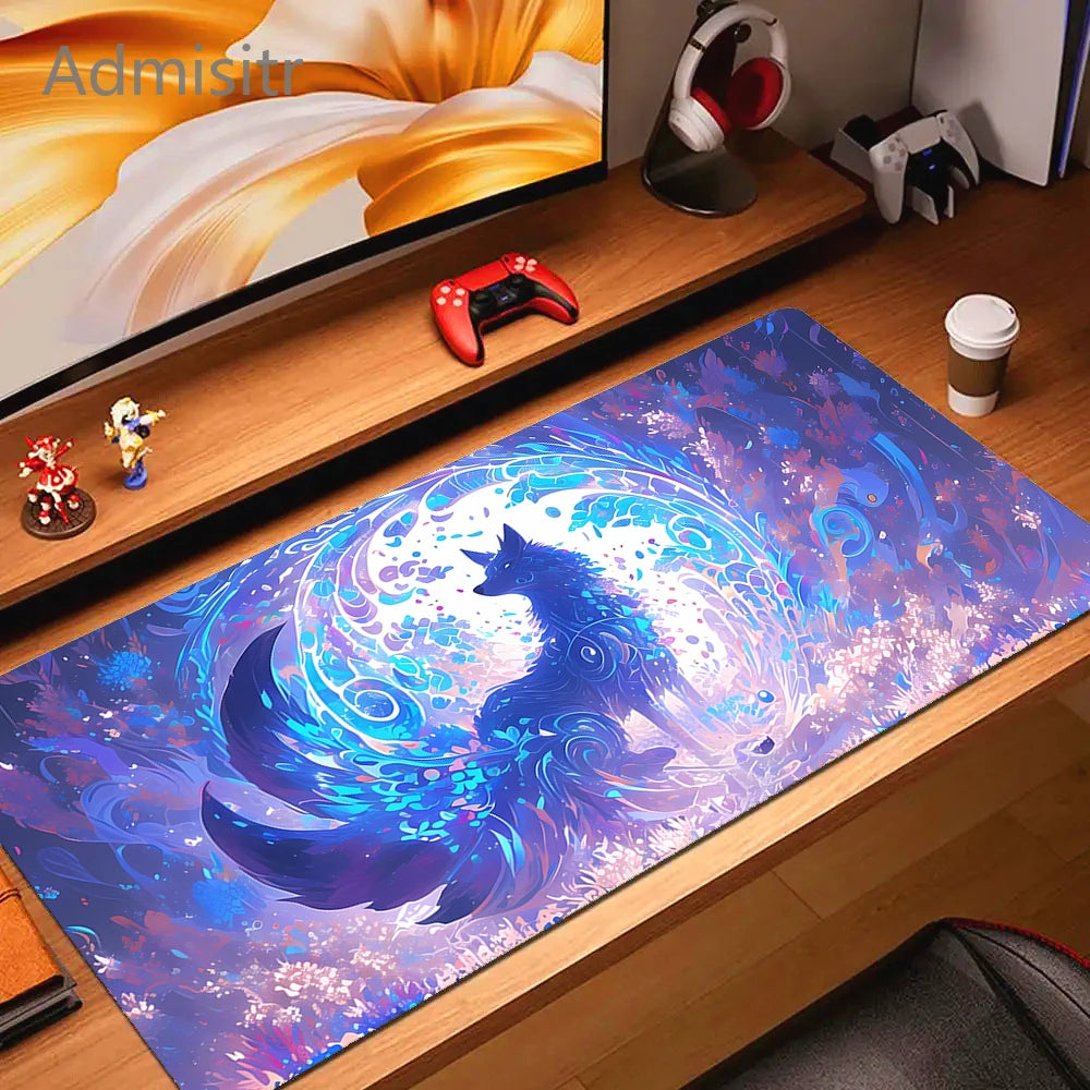 XXL Cartoon Fox Gaming Mouse Pad Non-Slip Rubber Desk Mat for Computer and Office Use