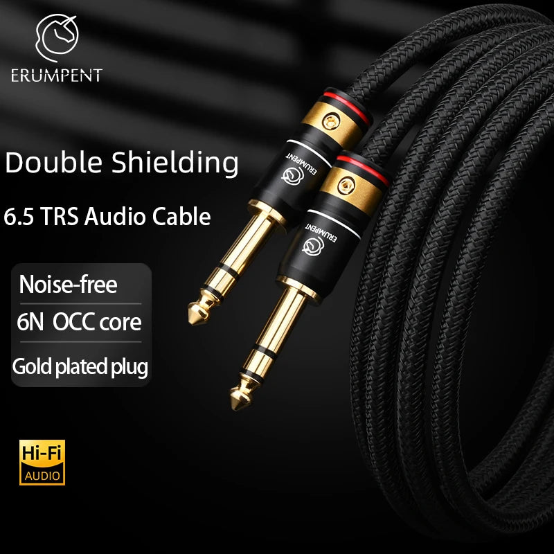 Premium 6.35mm TRS Stereo Guitar Audio Cable with 6N OCC Copper Core for Amplifier and Bass