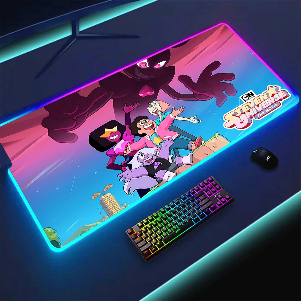 RGB Anime Gaming Mouse Pad with LED Lighting Non-slip Surface Large Waterproof Desk Mat
