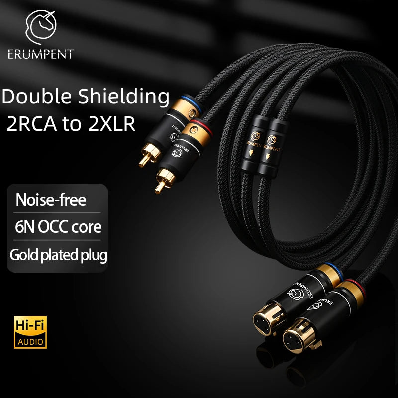 Premium Dual XLR to Dual RCA Audio Cable with 6N OCC Copper for HiFi Amplifier and Mixer