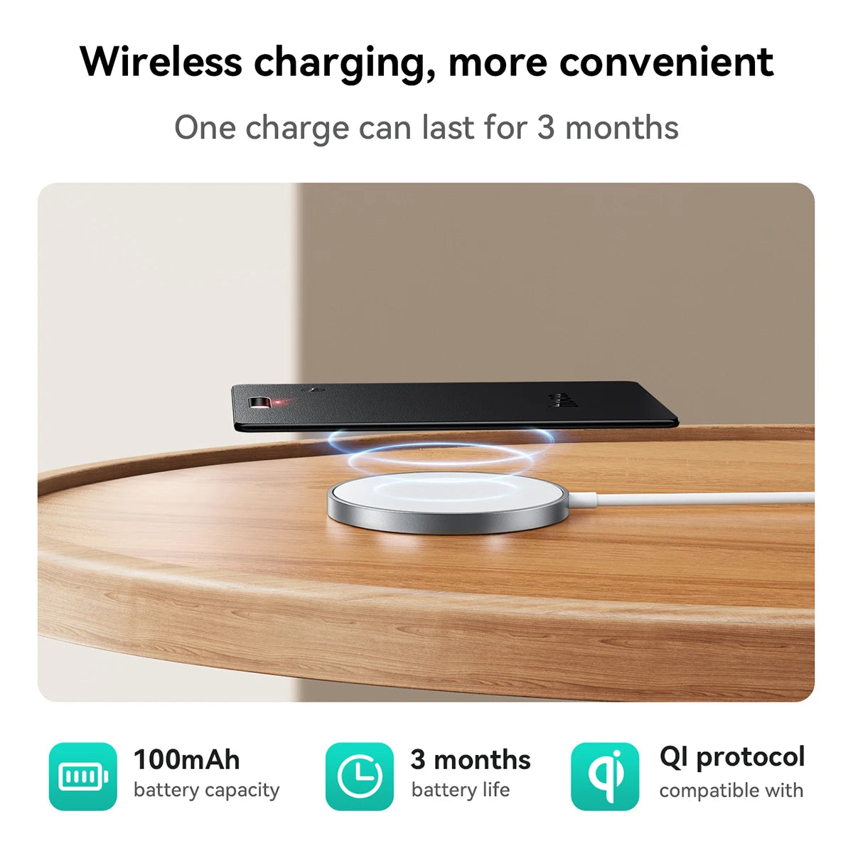 Ultra-Thin Card-Style Anti-Lost Tracker for iPhone and Android with Wireless Charging and GPS