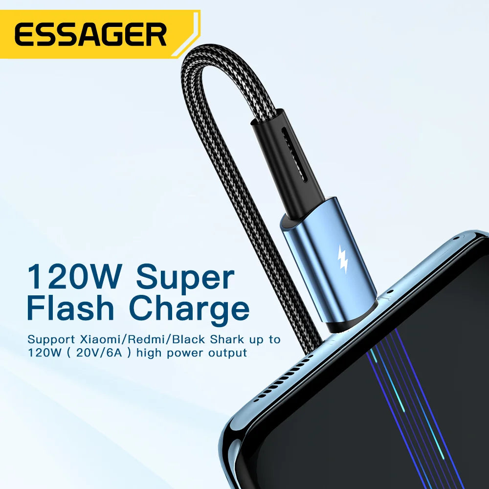 120W USB-C Super Fast Charge Cable 6A High-Power Quick Charge for Xiaomi Redmi Black Shark