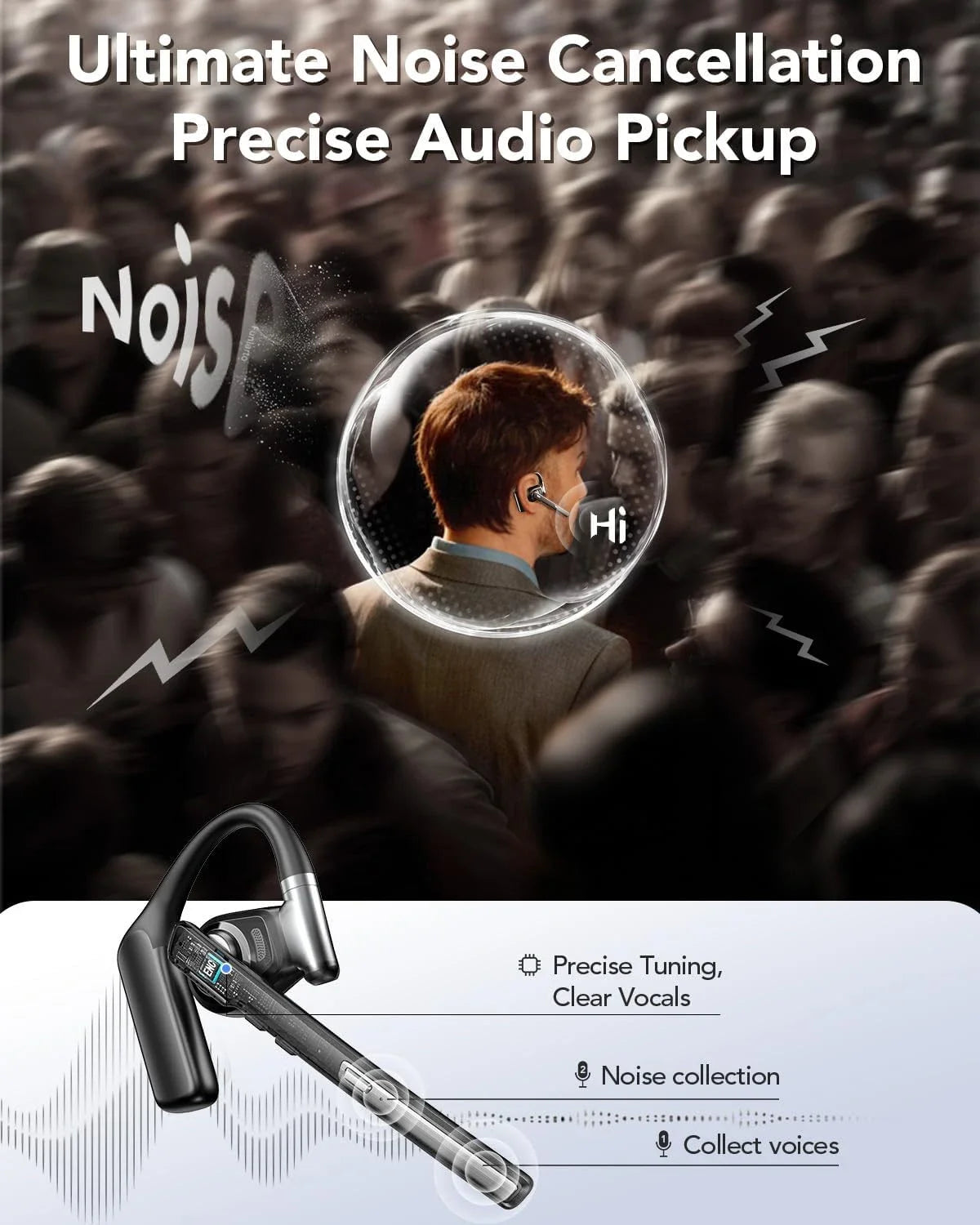 Open Ear Bluetooth Headset with ENC Noise Cancelling Microphone and Long Battery Life