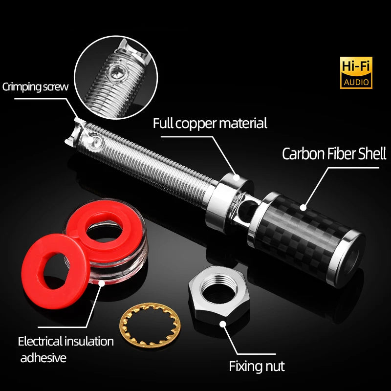 High End Carbon Fibre Pure Copper Rhodium Plated Banana Speaker Binding Post Set of 4