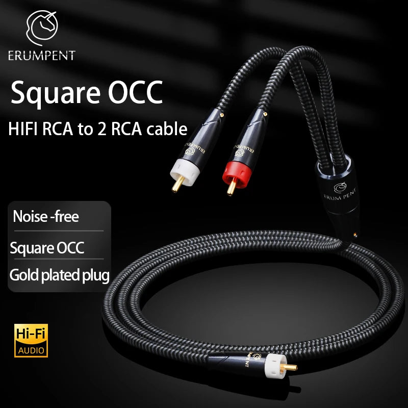 Premium OCC Copper RCA to Dual RCA Subwoofer Y Cable for Amplifier and Speaker Connection