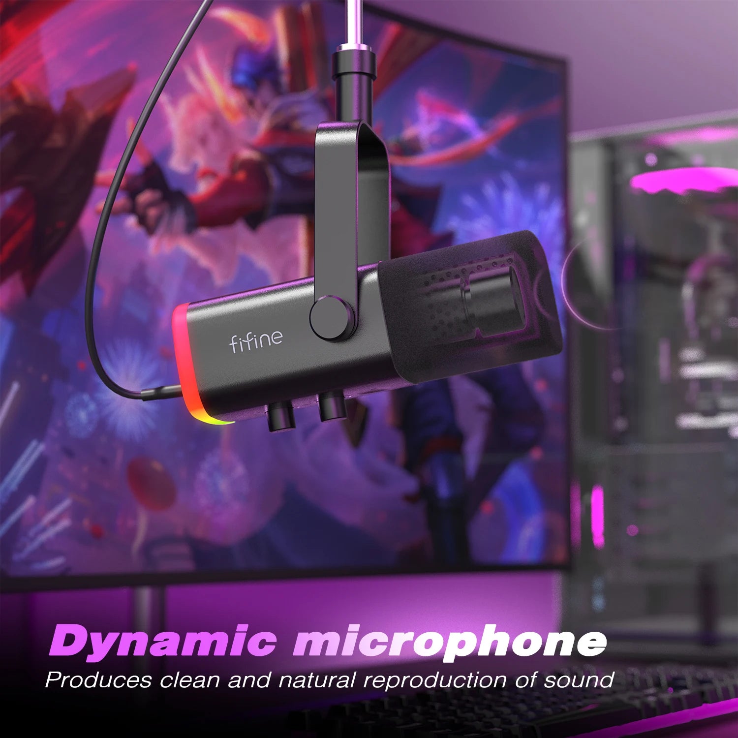 USB/XLR Dynamic Gaming Microphone with Touch Mute RGB Controls Headphone Monitoring for PC PS5