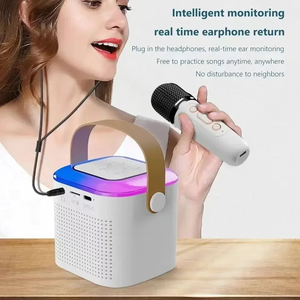 Wireless Portable Karaoke Speaker with RGB Lights and Dual Microphones for Home Parties