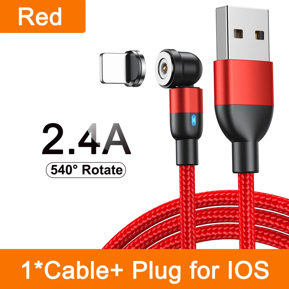 Magnetic 3 in 1 Fast Charging Cable with 540 Degree Rotate for Type C Micro USB and iPhone Devices