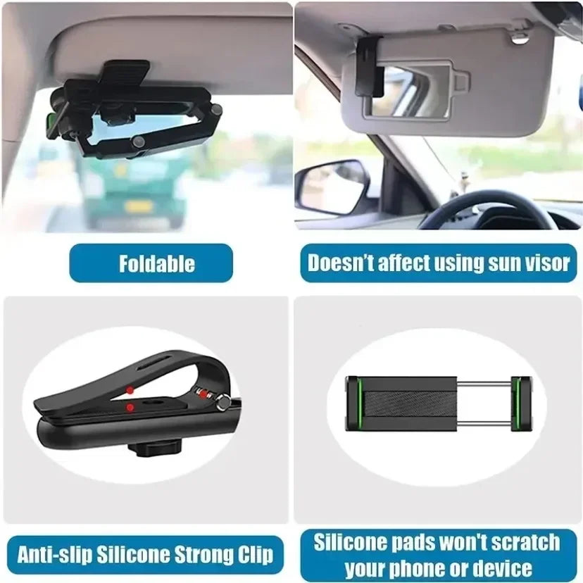 Adjustable Rotating Car Phone Holder for Rearview Mirror with Universal Clip Mount Bracket