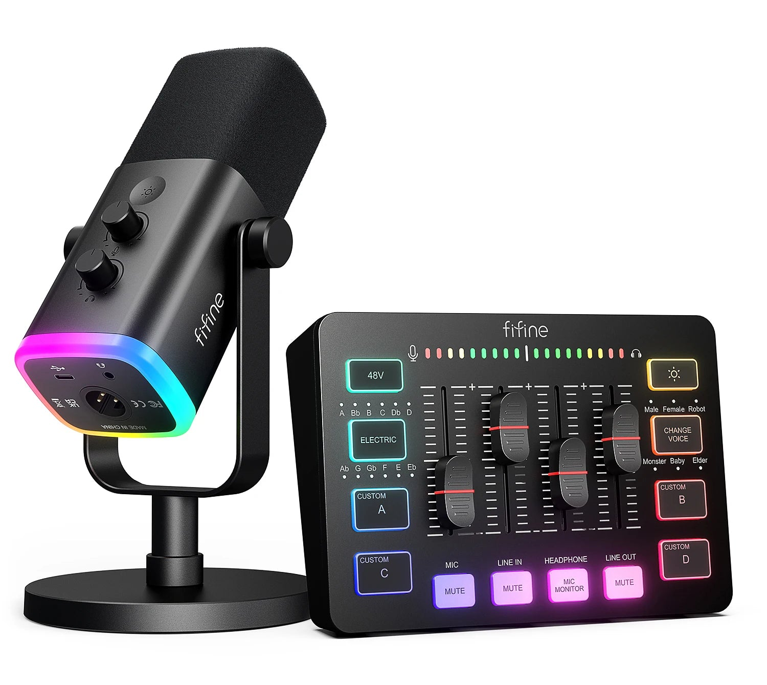 All in One Podcast Kit with RGB Audio Mixer and Dynamic Microphone for PC Gaming Streaming Recording