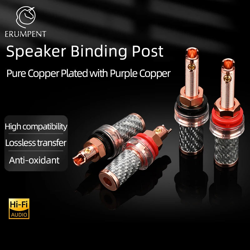 Premium 4PCS Purple Copper Carbon Fibre Speaker Binding Posts Solderless Banana Terminals
