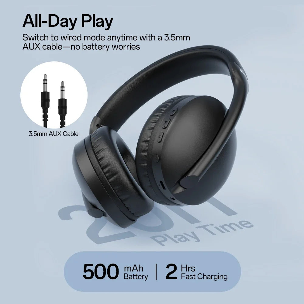 Wireless Bluetooth 5.3 Over-Ear Headphones Micro SD Card Slot FM Radio HiFi Stereo Headset with Mic