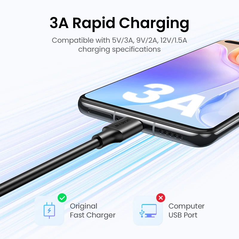 USB-A to USB-C 3A Fast Charging Data Cable for iPhone Samsung Xiaomi Android Phones