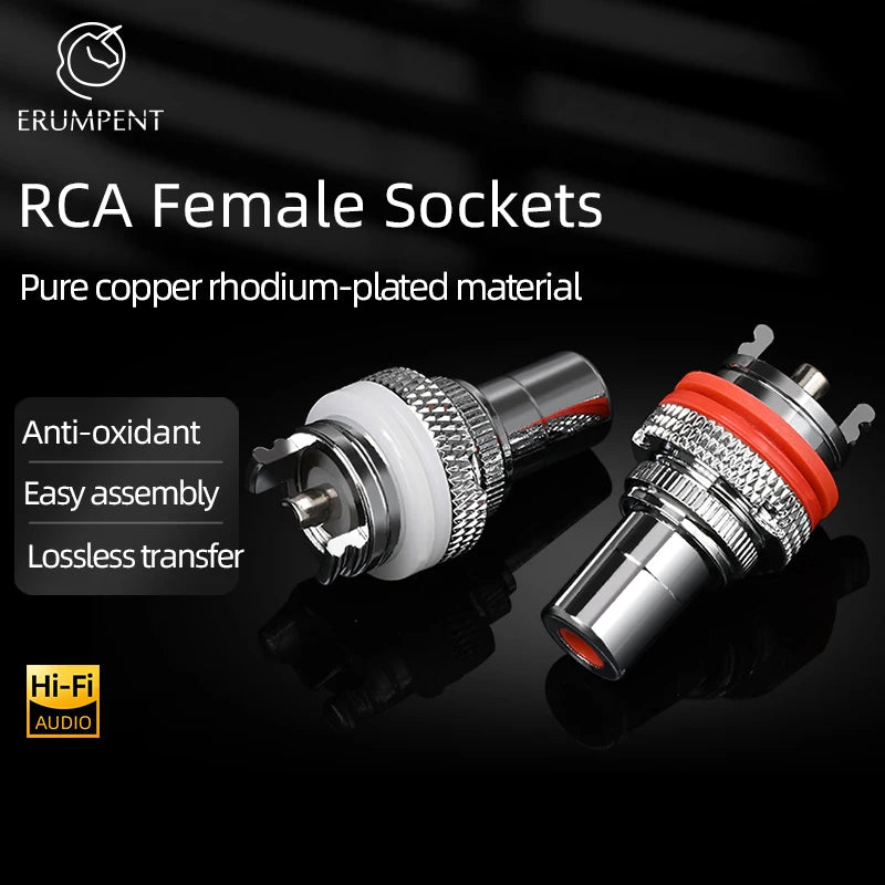 8 Piece Pure Copper RCA Female Socket Connectors with Rhodium Plating for HiFi Audio