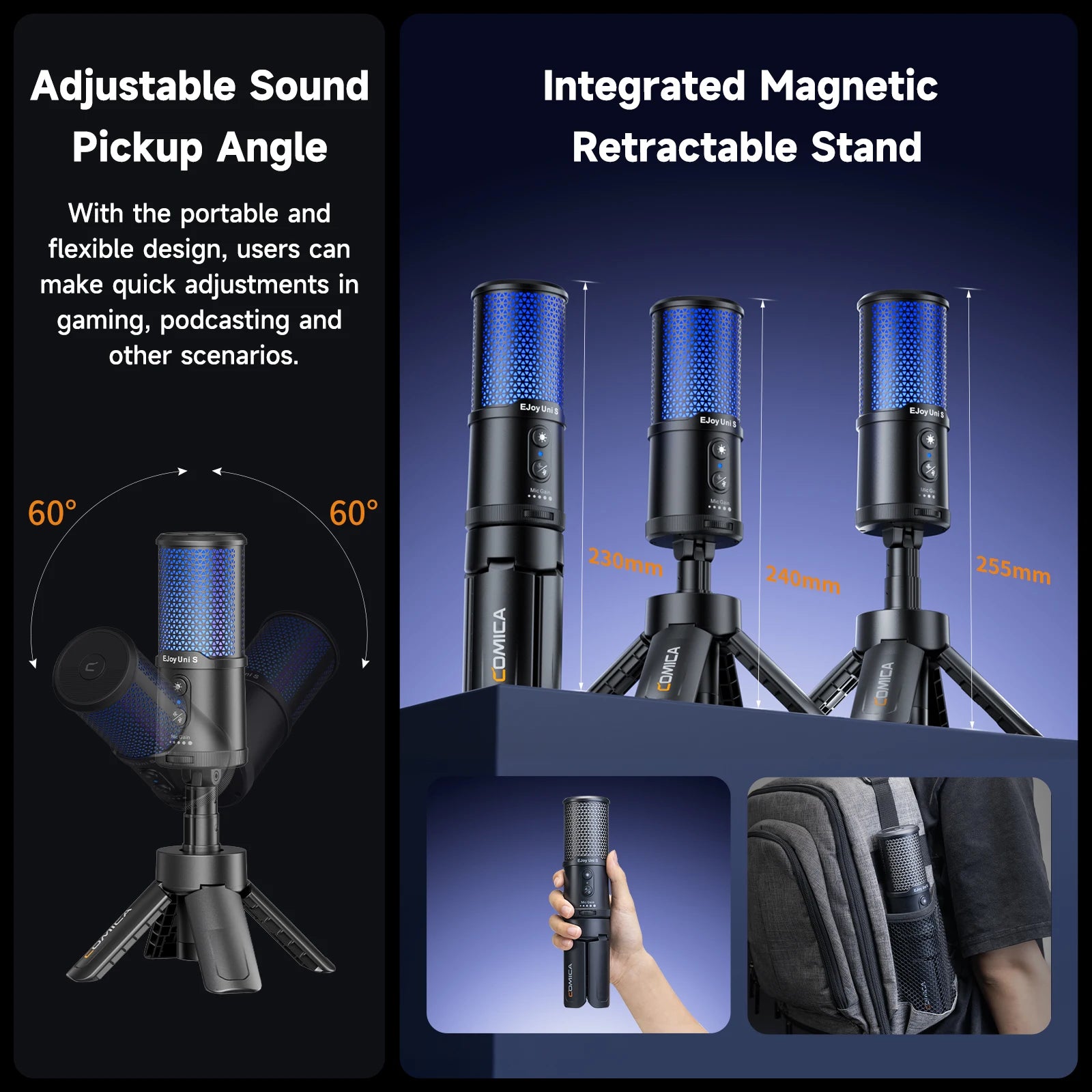 RGB USB Condenser Microphone with Cardioid Pickup AI Denoise Tripod for PC Mac PS5 Recording