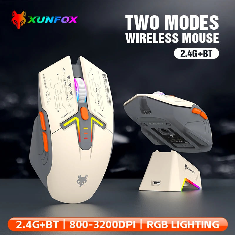 Wireless Bluetooth RGB Mouse with Magnetic Charging and Dual Mode for Gaming and Work