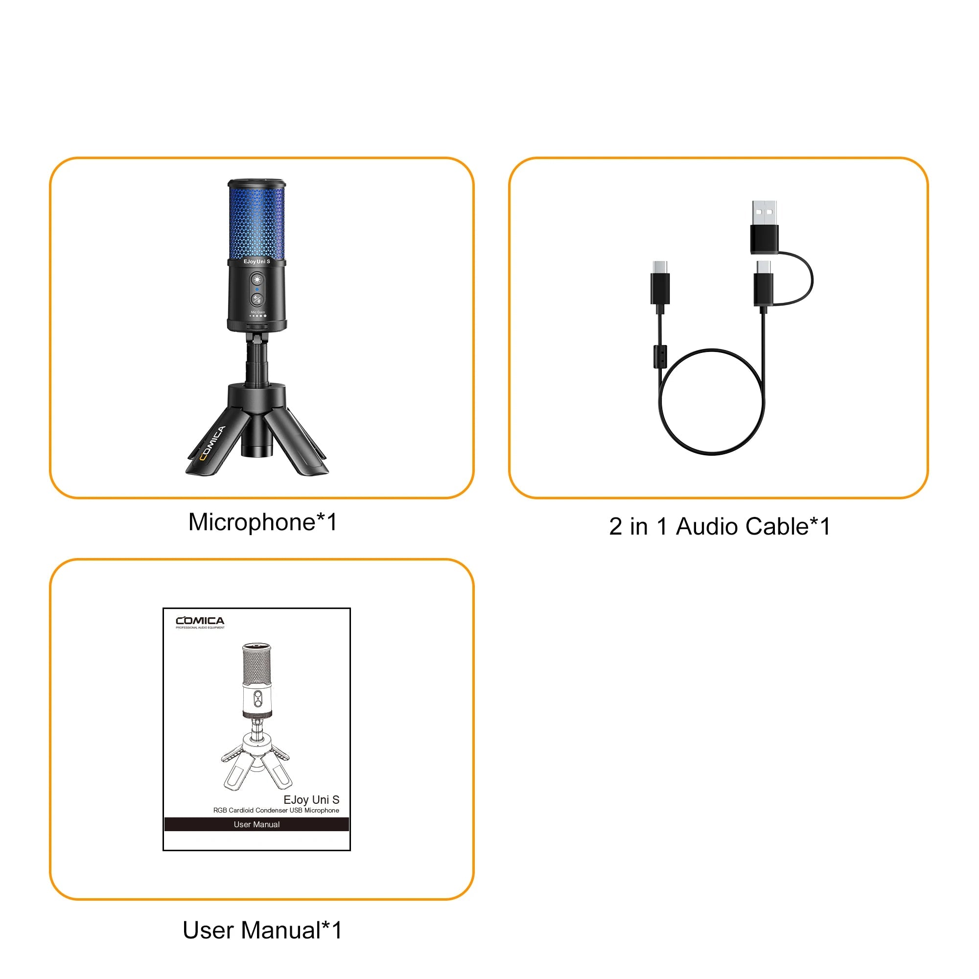 RGB USB Condenser Microphone with Cardioid Pickup AI Denoise Tripod for PC Mac PS5 Recording