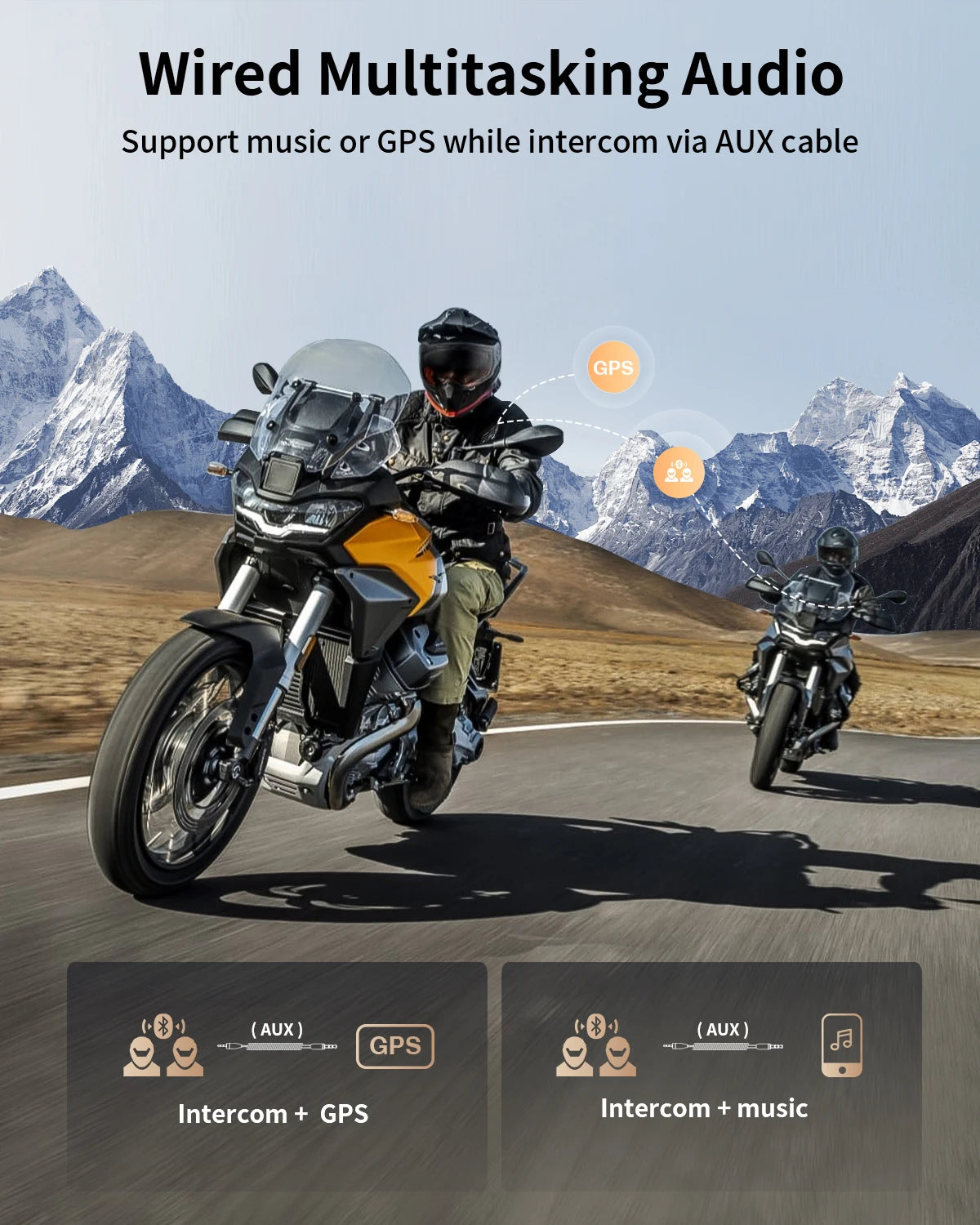 Bluetooth Motorcycle Helmet Intercom Headset with Long-Range Intercom and FM Radio, Pack of 2