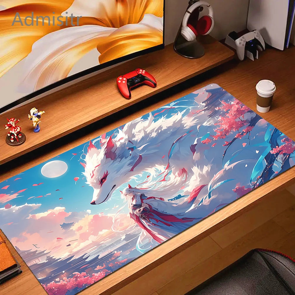 XXL Cartoon Fox Gaming Mouse Pad Non-Slip Rubber Desk Mat for Computer and Office Use