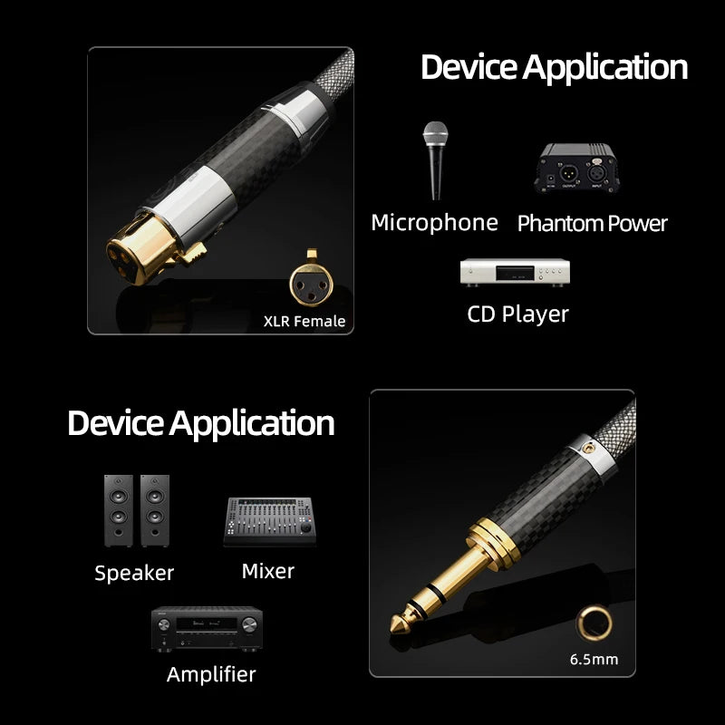 Premium Silver Plated 6.35mm to XLR Balanced Stereo Audio Cable for Studio and Stage