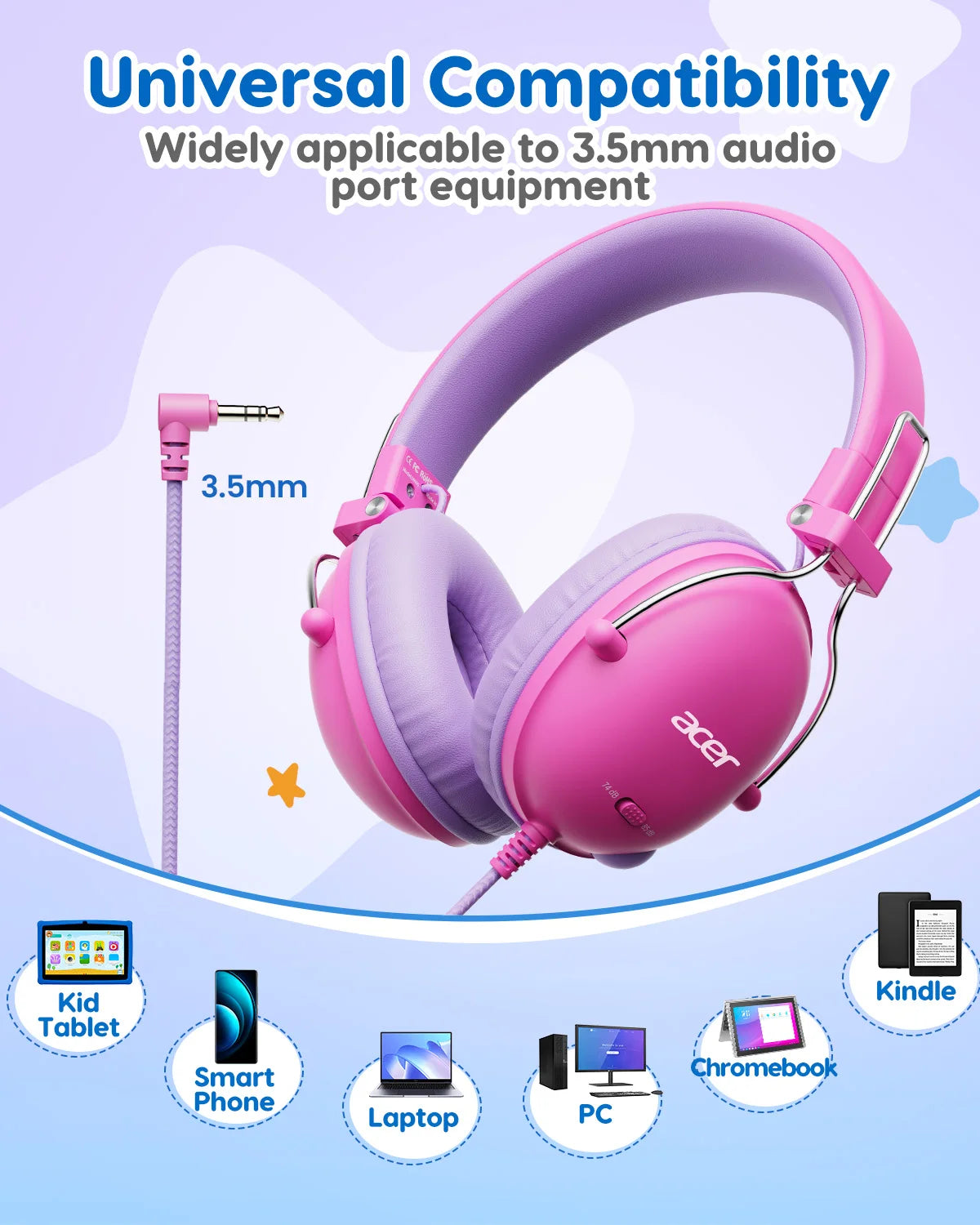Children’s Safe Wired On-Ear Headphones with Volume Limiter Stereo Sound and Comfortable Fit
