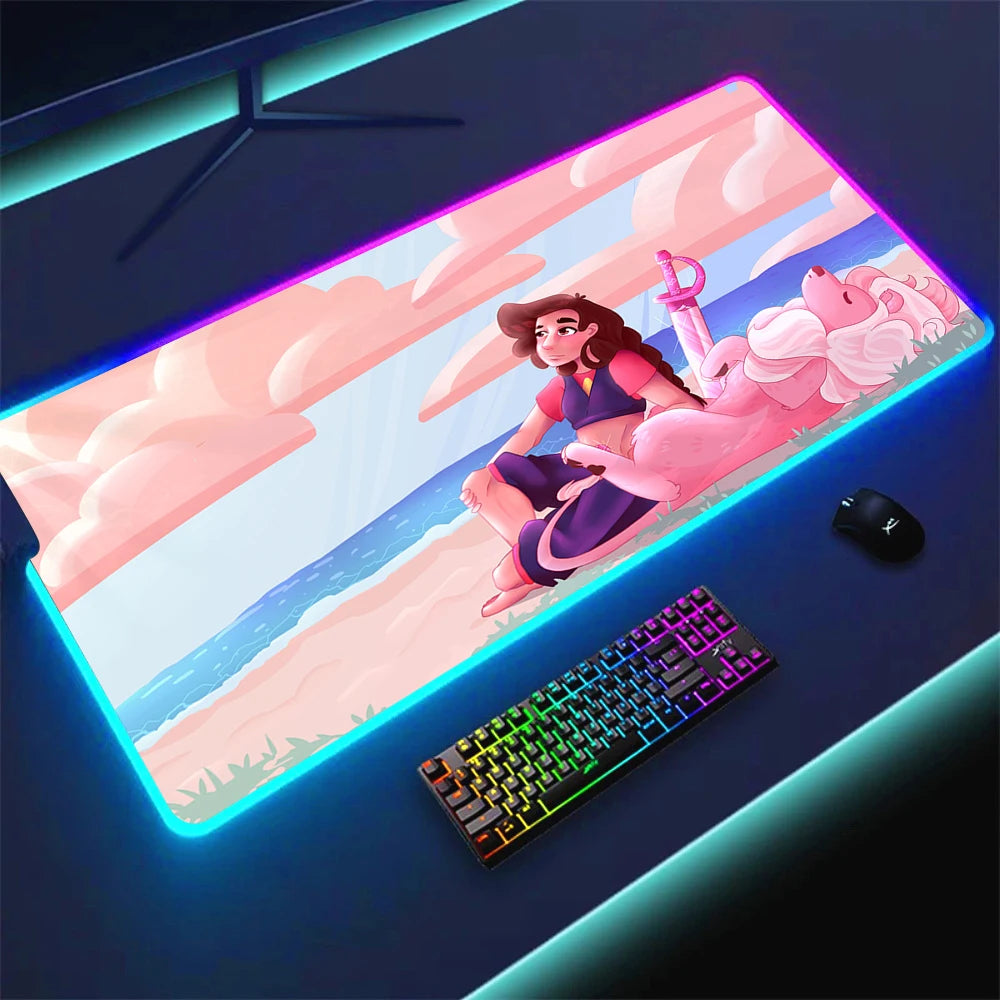 RGB Anime Gaming Mouse Pad with LED Lighting Non-slip Surface Large Waterproof Desk Mat