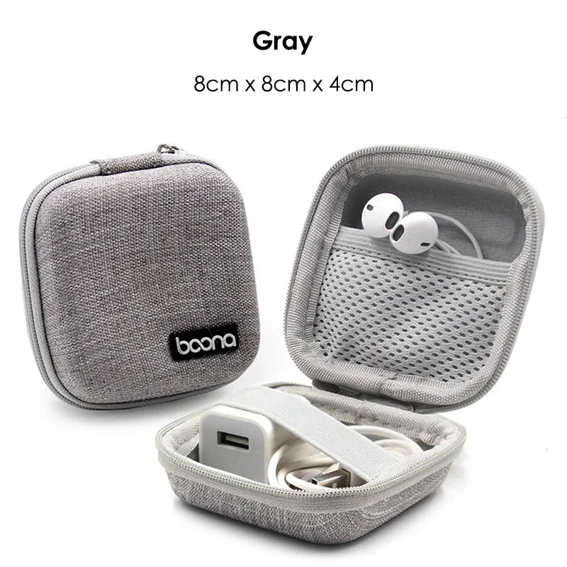 Small Hard Shell Earphone Storage Case for Cables Chargers and Mini Tech Accessories Travel Pouch