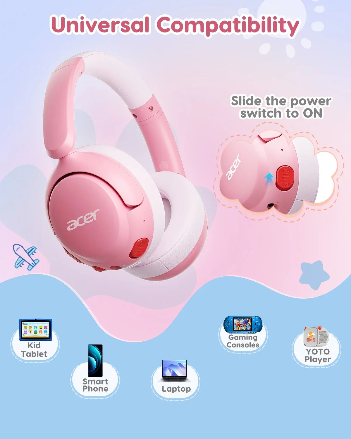 Kids Wireless Bluetooth Headphones with Mic 85dB Volume Limiter Foldable Over Ear Design