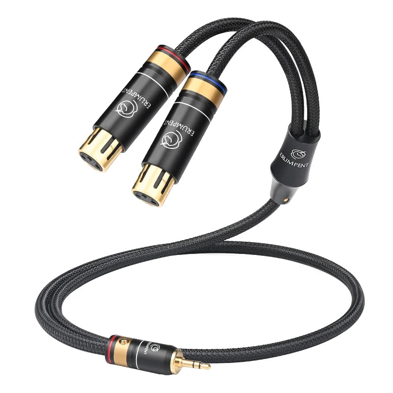 Premium 3.5mm to Dual XLR Audio Cable with OCC Copper Core and Dual Shield Design for Studio