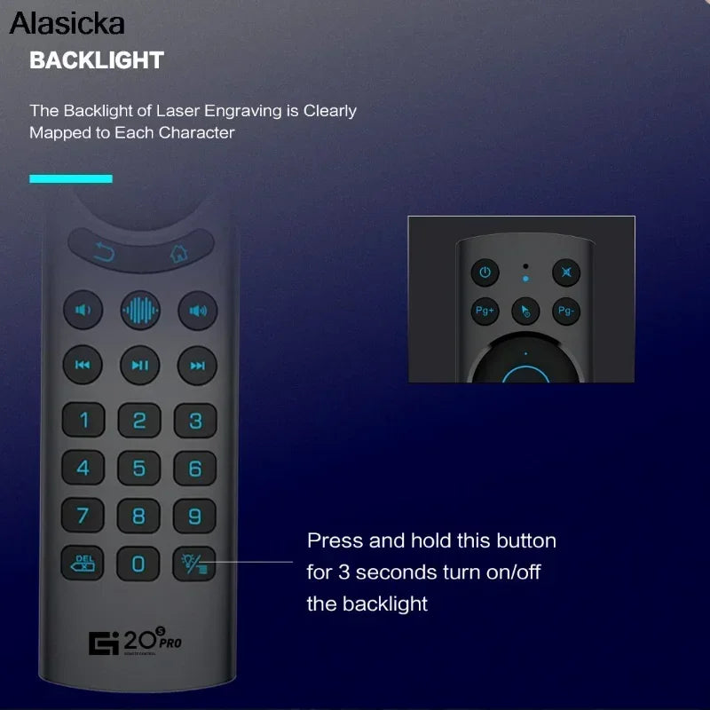 Wireless Smart Voice Air Mouse Remote with Gyroscope and Backlit Keys for Android TV Box