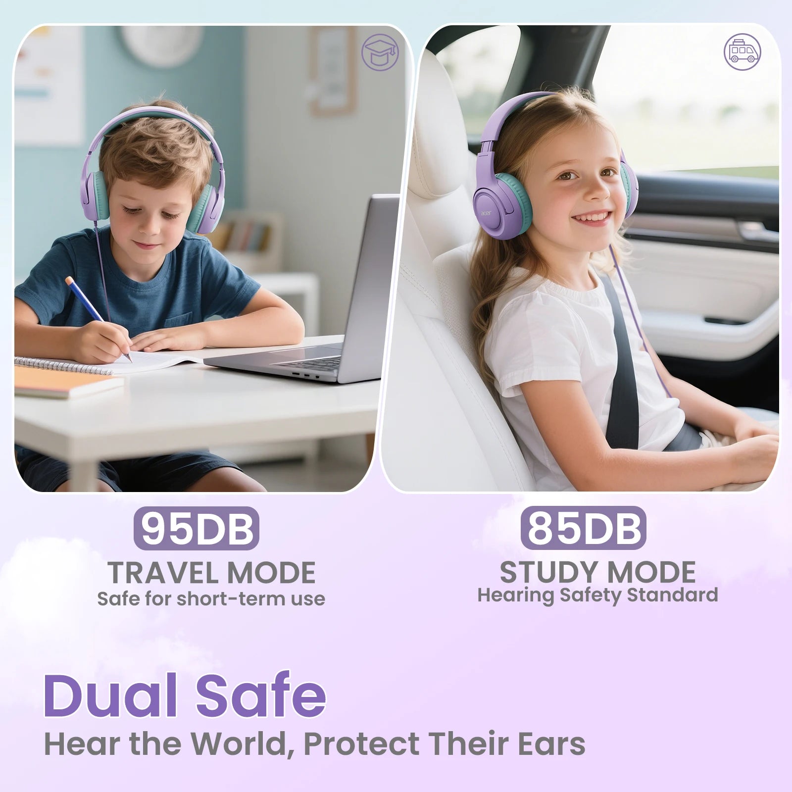 Kids Wired On Ear Headphones with Safe Volume Limiter and 3.5mm Jack for School and Play